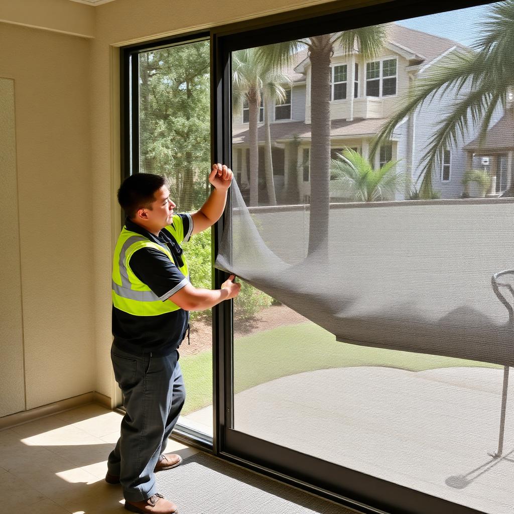 Sliding screen door roller and frame repair in progress